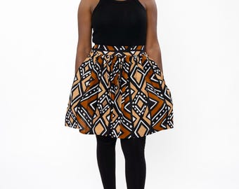 African print - Brown Black Bogolan - wax mini skirt, short ankara skirt, African fabric clothing, ankara dress