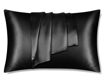 Taie d'oreiller en satin noir 60 x 70 cm taille d'oreiller standard - Taie d'oreiller / housse de coussin en satin soyeux