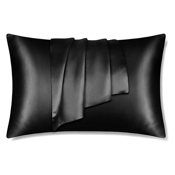 Satin pillow case black 60 x 70 cm standard pillow size - Silky satin pillowcase / cushion cover