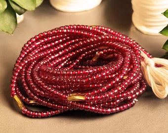 Waist Beads / African Hip Chain - Ike - Red / gold (Traditional non-elastic string) / African Slimming Belly Chains