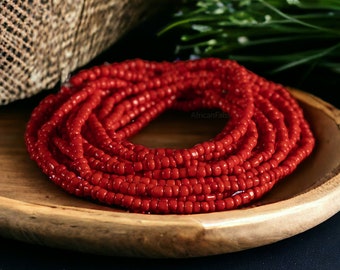 African Waist Beads / Waist Chain - EKI - RED (elastic) - Traditional Waist Beads / African Slimming Belly Chains
