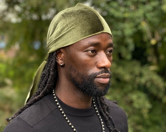 Velvet Durag / Du-rag / Do-rag / Bandana - Unisex - Moss green