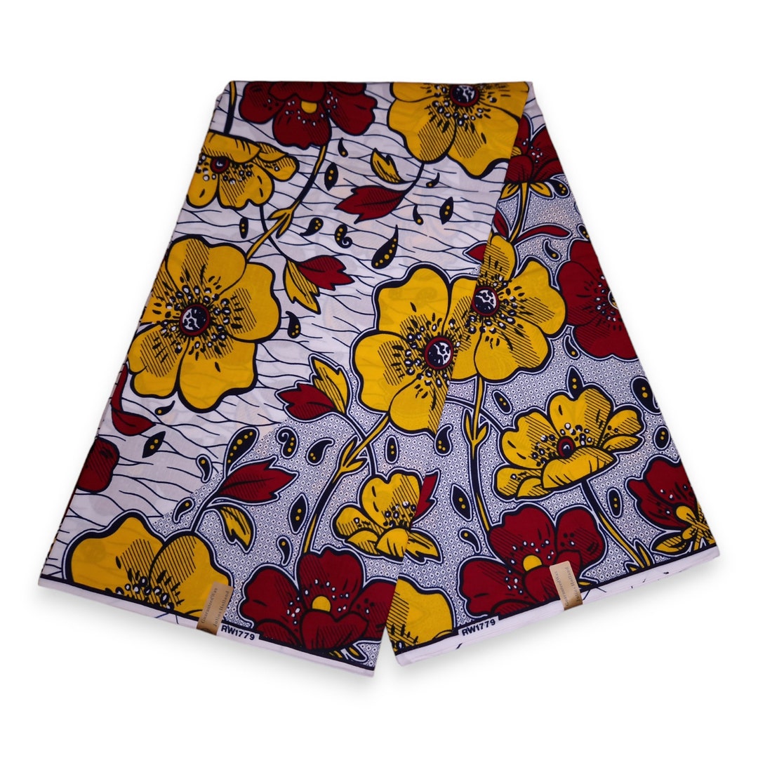 Yellow in Blue Flower Swirl Cotton Wax Veritable African Print Fabric main image 1