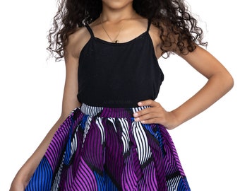 African print Kids Skirt + Headtie with Bow set in Purple Swirl ( 1 - 10 years ) - Ankara children's fashion