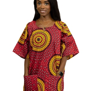 Red Dotted Patterns Dashiki Shirt / Dashiki Dress - African print top - Unisex
