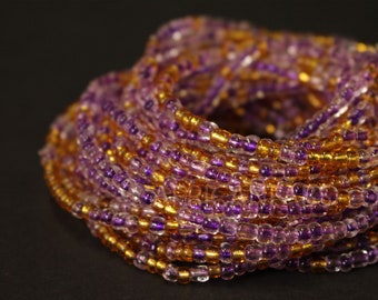 Perles de taille africaines / Chaîne de taille - IDEHEN - Violet / or (élastique) - Perles de taille traditionnelles / Chaînes de ventre amincissantes africaines
