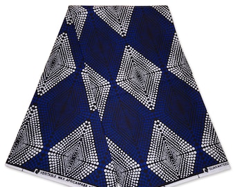 Afrikanischer Druckstoff - Royalblaue Diamanten - Wax print Stoff / afrikanisches Tuch / Ankara Material - 100% Baumwolle