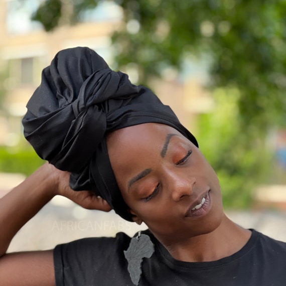 Copricapo africano Colore solido nero turbante/sciarpa/fascia