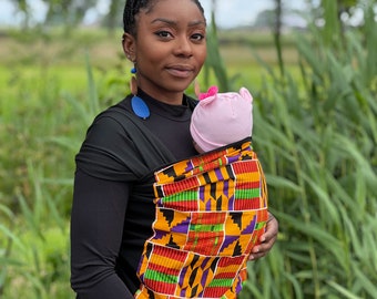 African Print Baby Carrier / Baby sling / baby wrap / ankara baby carrier for newborn - Purple / orange kente