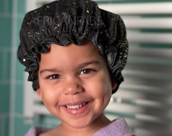 Kids shower cap / Shower cap for children / Black - Gold Leopard