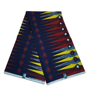 Vlisco Wax Hollandais - BLUE / RED PENCIL African Wax print fabric - Ankara Cotton Fabrics - African Wax cloth by the yard