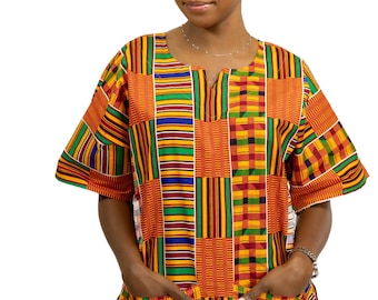 Multicolor Kente Dashiki Shirt / Dashiki Dress - African print top - Unisex