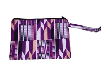 African print Makeup pouch / Pencil case / Cosmetic Bag / Coin Purse - Purple Kente