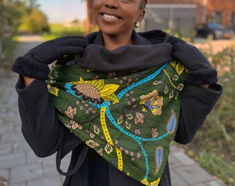 African print Warm Fleece Winter scarf for Adults Unisex - Dark Green Botanical Flow