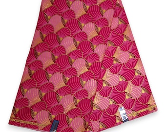 Tkanina z nadrukiem afrykańskim - Ekskluzywna tkanina bawełniana ze zdobieniami z efektem brokatu, 100% - GL-4010 Różowe złoto