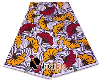 Vlisco Hollandais - Afrikanischer Wachsdruckstoff WEISSE / GELBE BLUMEN - Ankara-Baumwollstoffe - Holländischer Wachsdruck (afrikanische Stoffe)