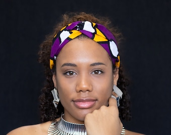 African print Twist Headband Headpiece - Adults - Hair Accessories - Purple Yellow Samakaka