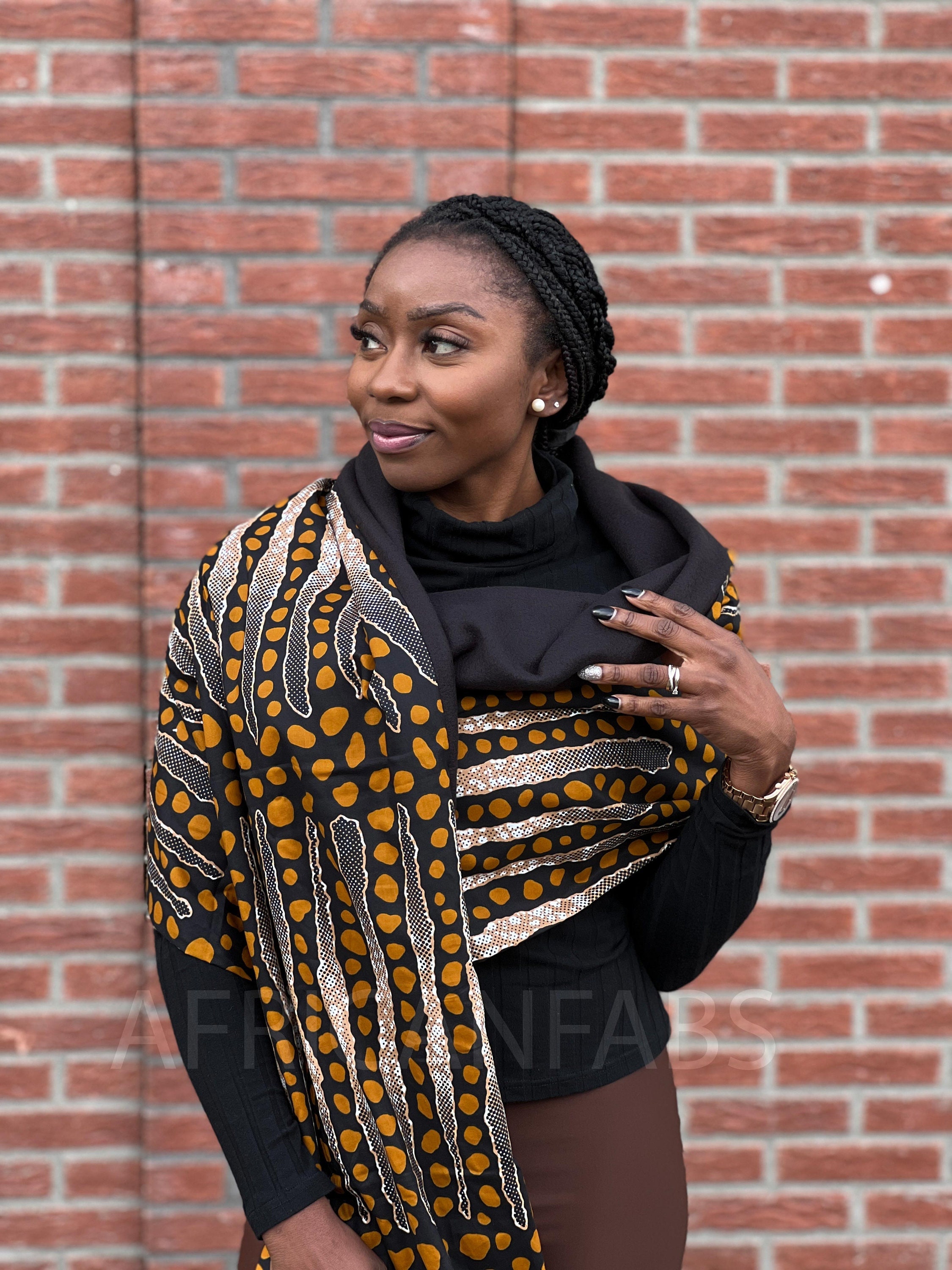 African Print Warm Fleece Winter Scarf for Adults Unisex Black Mud