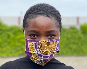 African print Mouth mask / Aankara Face mask - Purple mustard dots - made of 100% cotton / washable / re-usable kitenge mask