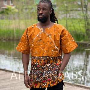 Mustard brown Dashiki Shirt / Dashiki Dress - African print top - Unisex