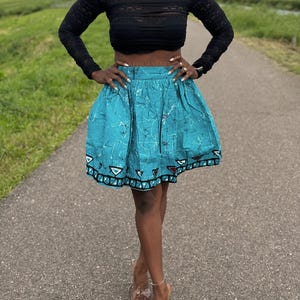 African print Turquoise Kampala - wax mini skirt, ankara skirt, African fabric clothing, midi skirt, ankara dress