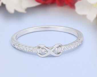 Valentines, Infinity Petite Dainty Fashion Infinity Ring Round Simulated Diamond Black CZ Rose Gold Solid 925 Sterling Silver