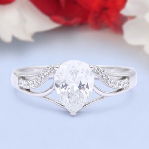 Teardrop Dainty Art Deco Pear Wedding Engagement Bridal Ring Round Simulated Diamond 925 Sterling Silver