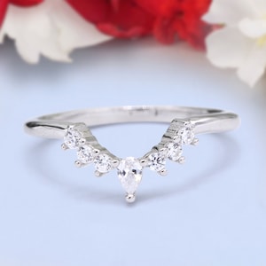 Curved Art Deco Eternity Stackable Wedding Band Engagement Bridal Ring Round Simulated Diamond 925 Sterling Silver