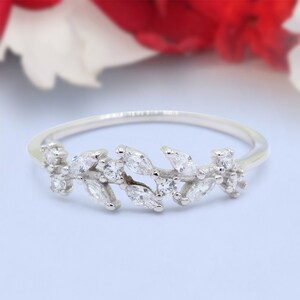 Petite Dainty Marquise Eternity Ring Wedding Engagement Ring Simulated Diamond 925 Sterling Silver