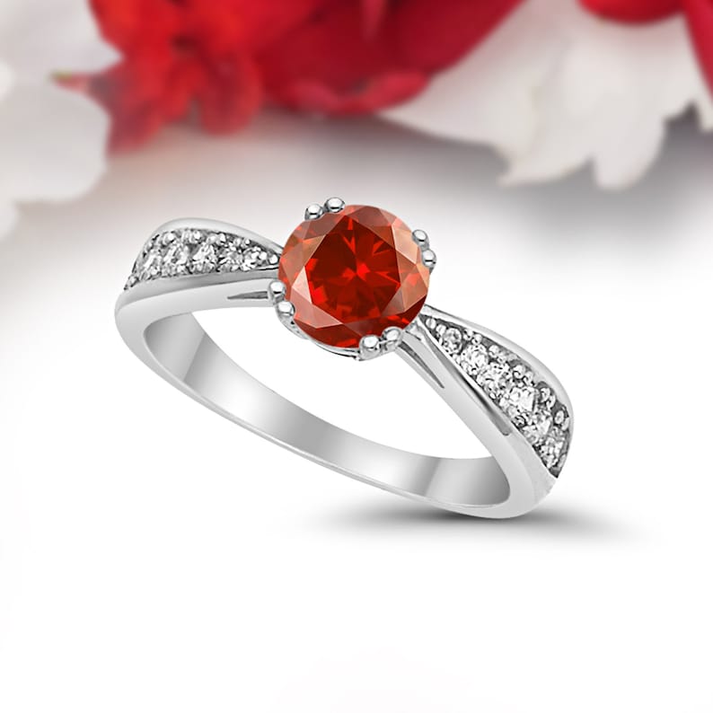 Classic 1.00CT Vintage Round Simulated Garnet 14K Solid White Gold Wedding Engagement Ring Anniversary Bridal Not Plated Solid Gold