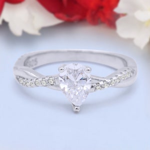 Pear Teardrop Art Deco Wedding Bridal Engagement Ring Infinity Shank Twisted Round Simulated Diamond 925 Sterling Silver