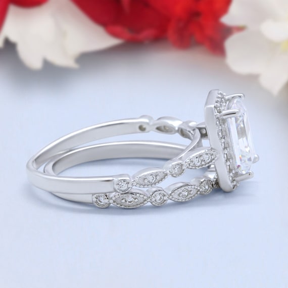 Buy Two Piece Emerald Cut Art Deco Bridal Set Engagement Ring