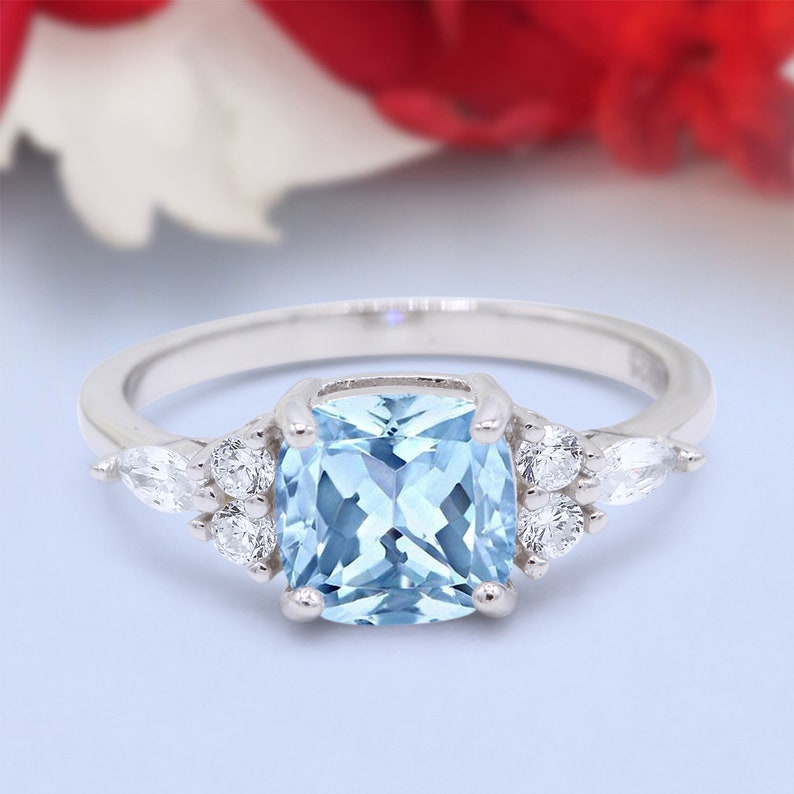 Cushion Cut Marquise Art Deco Engagement Wedding Bridal Ring Round Simulated Diamond 925 Sterling Silver