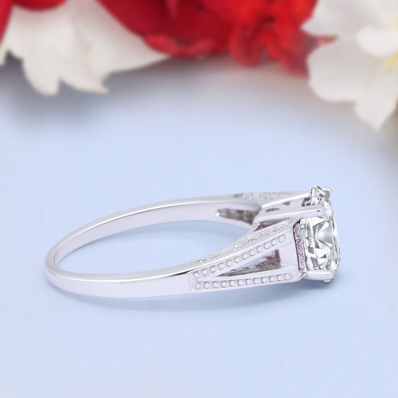 Solitaire Accent Split Shank Wedding Engagement Ring Oval Cut Round Simulated Diamond 925 Sterling Silver