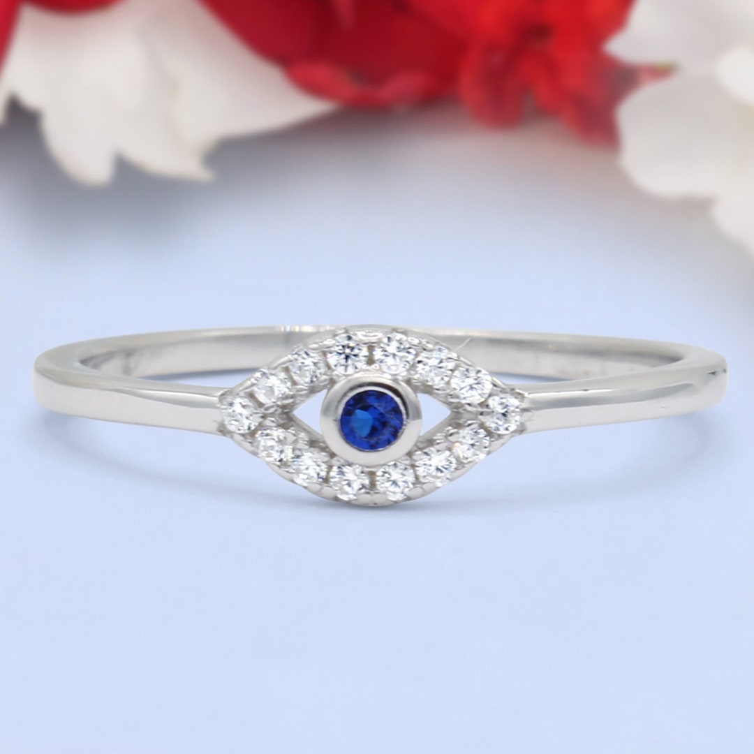 Art Deco Eye Evil Wedding Engagement Ring Round Simulated Diamond 925