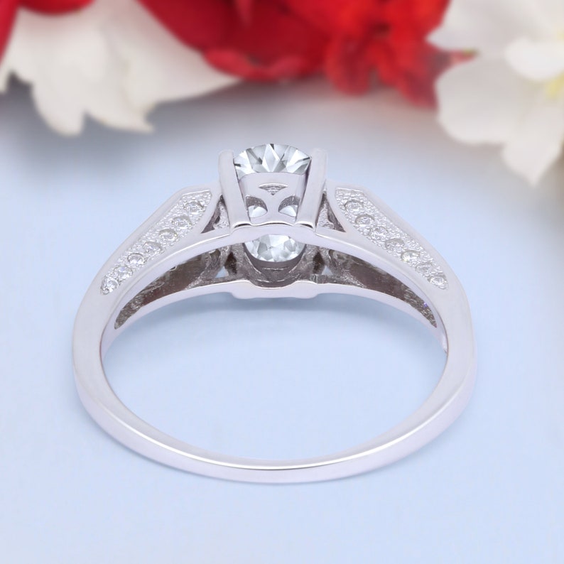 Solitaire Accent Split Shank Wedding Engagement Ring Oval Cut Round Simulated Diamond 925 Sterling Silver