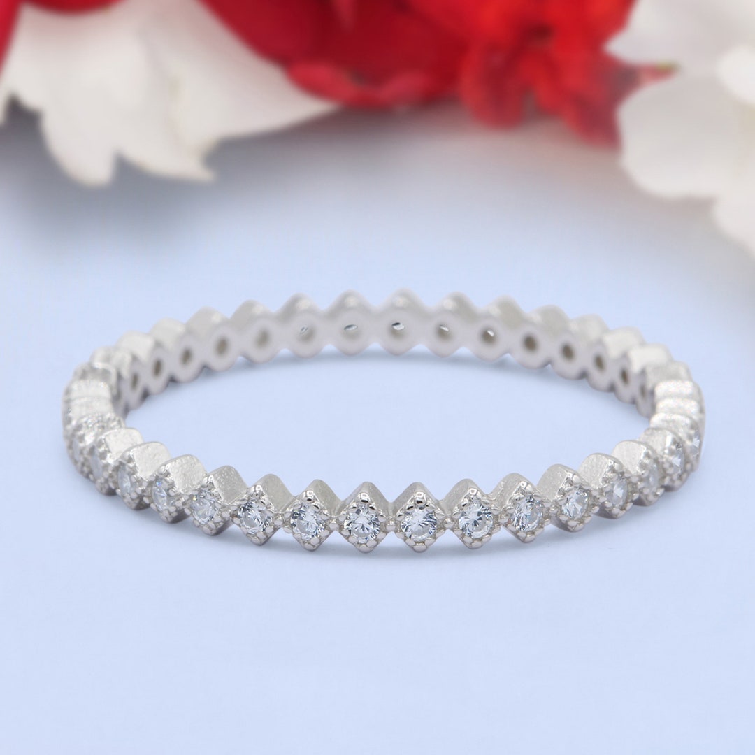 Full Eternity Wedding Band Ring Simulated Diamond 925 Sterling Silver