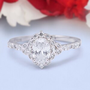 Oval Art Deco Wedding Engagement Ring Accent Vintage Simulated Diamond 925 Sterling Silver