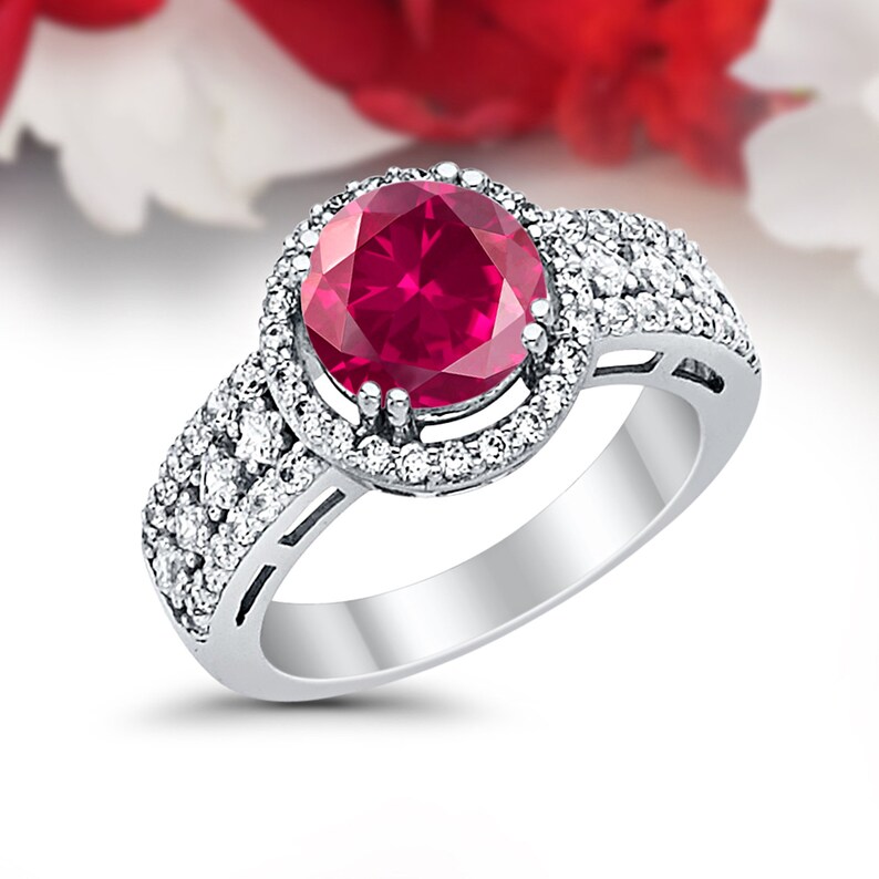 Details about   1 Round Simulated Ruby Designer Statement Bridal Classic Ring 14k White Gold