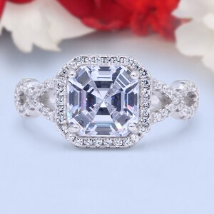 Halo Solitaire Asscher Cut Wedding Ring Infinity Round Simulated Diamond 925 Sterling Silver