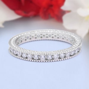 Art Deco Full Eternity Stackable Band Wedding Engagement Ring Simulated Diamond 925 Sterling Silver