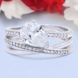 Celtic Weave Teardrop Pear Twist Infinity Shank Art Deco Wedding Bridal Halo Ring Round Simulated Diamond 925 Sterling Silver