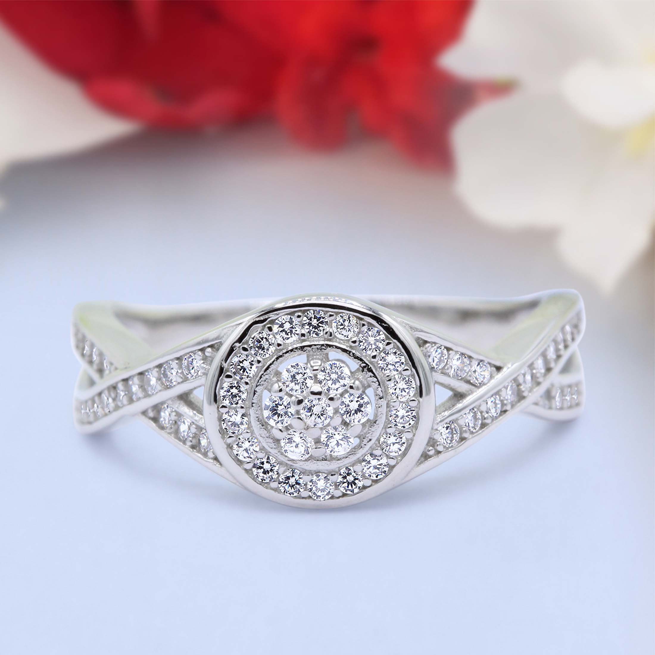 Half Eternity Halo Art Deco Ring Wedding Engagement Infinity Band Pave Simulated Diamond 925 Sterling Silver