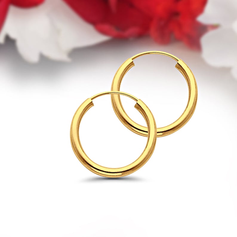 14k Yellow Gold 2mm Thickness Endless Diamond Cut Hoop Earrings Diameter 18mm