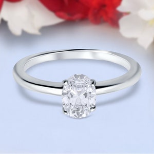 Oval Cut Cathedral Solitaire Wedding Engagement Ring Simulated Diamond 925 Sterling Silver