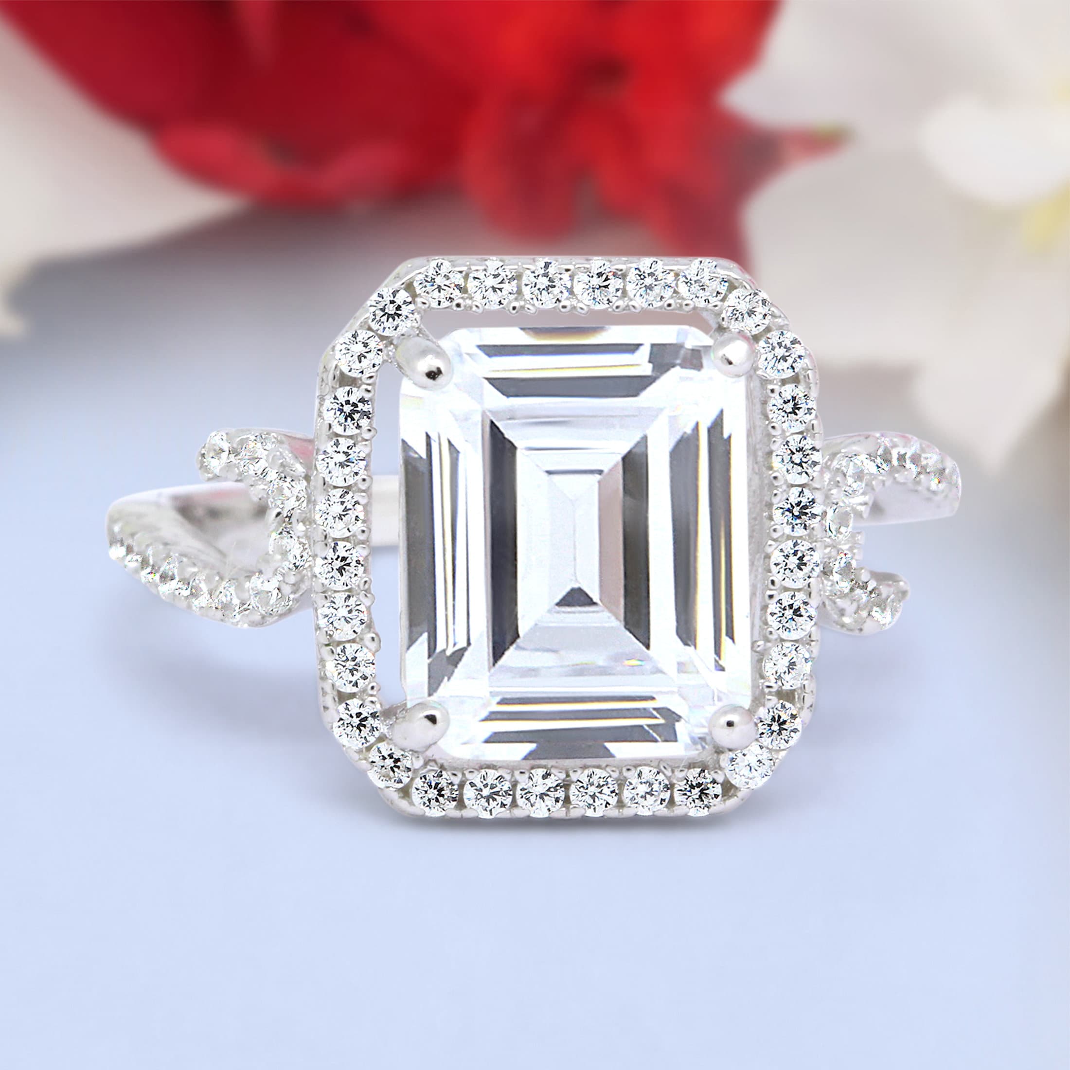 Radiant cut hotsell halo engagement rings