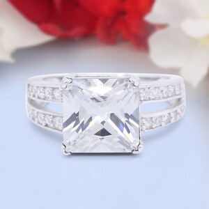 Princess Cut Art Deco Engagement Wedding Bridal Ring Round Simulated Diamond 925 Sterling Silver