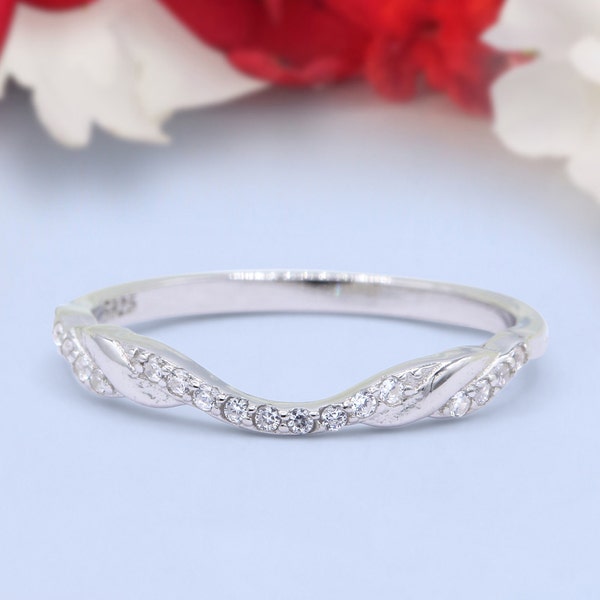 Contour Curved Half Eternity Band Wedding Ring Round Simulated Diamond 925 Sterling Silver