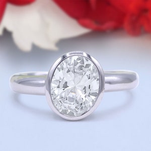 8mmX6mm Oval Cubic Zirconia Solitaire Full Bezel Set Classic Anniversary Statement Engagement Ring 925 Sterling Silver
