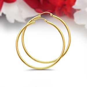 14K Hoop Earrings Solid 14K Yellow Gold 45mm (1.7&quot;) Hoop Earrings 2mm Thick Light Earrings Hoop Endless Hoop Gold Hoop